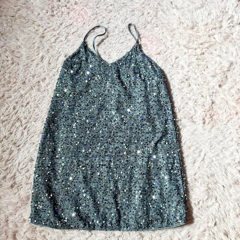 Soft Sequined Sparkle Celestial Angel Core Whimsical Glam Mini Dress Womens M